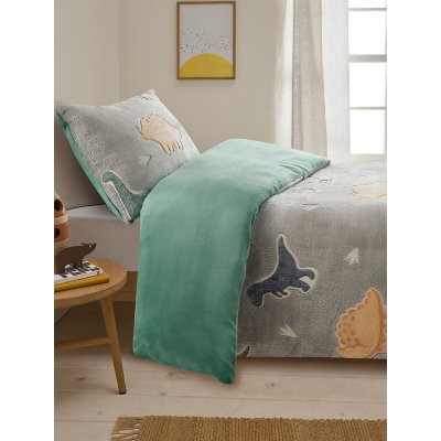 Green Dinosaur Teddy Glow In The Dark Single Duvet Set