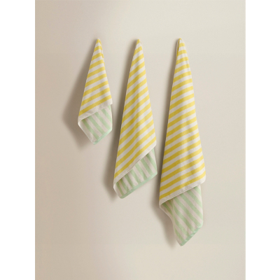 Yellow & Green Reversible Stripe Cotton Towel Range
