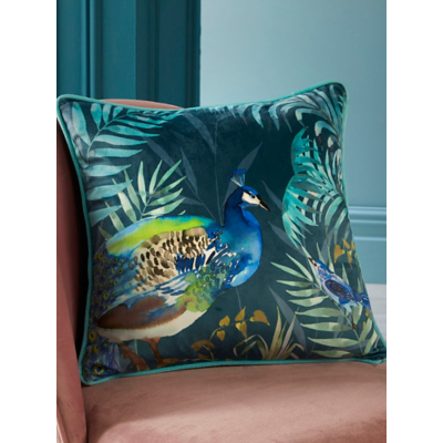 Soiree Teal Peacock Jungle Filled Cushion