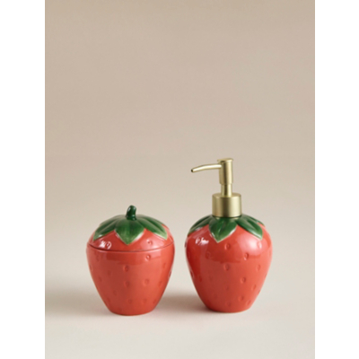 Red Strawberry Soap Dispenser & Lidded Pot - Set of 2