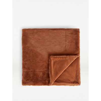Terracotta Plain Faux Fur Throw - 130cm x 170cm