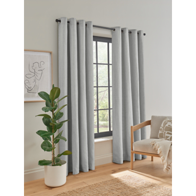 Grey Textured Weave Eyelet Curtains