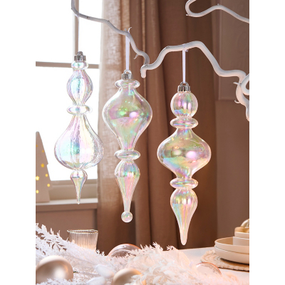 Christmas Iridescent Finial Baubles - Set of 3