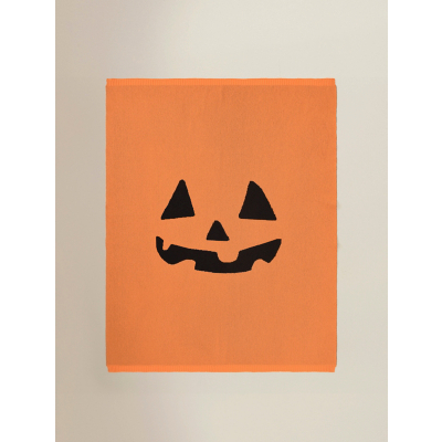 Orange Knitted Pumpkin Face Throw - 120 x 150 cm