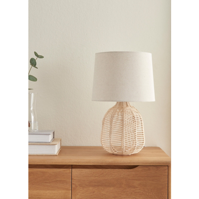 Natural Rattan Table Lamp with Linen Shade
