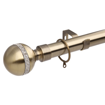 A-International Brass Extendable Curtain Pole with Diamante Ball Finials