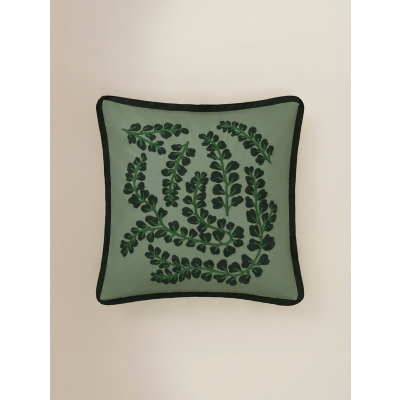 Green Trailing Leaf Embroidered Cushion