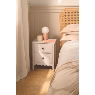 Cream Scallop Bedside Table With 2 Drawers