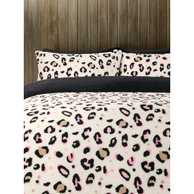 Black, White & Pink Leopard Teddy Fleece Duvet Set
