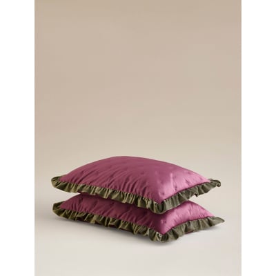 Burgundy Velvet Frill Edge Pillow Sham Pair