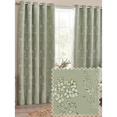 Wylder Nature Sage Sophia Floral Jacquard Eyelet Curtains