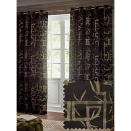 Paoletti Black Bamboo Lined Jacquard Eyelet Curtains