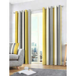 Fusion Whitworth Stripe Ochre Eyelet Curtains