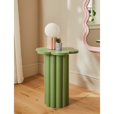 Green Flower Ribbed Side Table