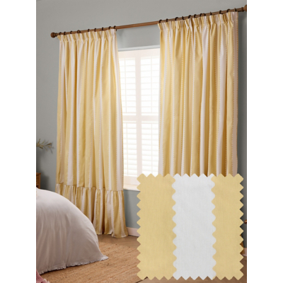 Wylder Yellow Birdie Stripe Lined Ruffle Pencil Pleat Curtains