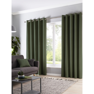 Fusion Sorbonne 100% Cotton Pair of Eyelet Curtains in Bottle Green