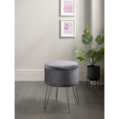 Grey Velvet Storage Stool