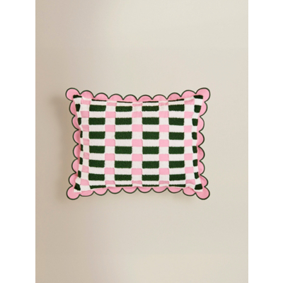 Green Oblong Checkerboard Scallop Edge Cushion