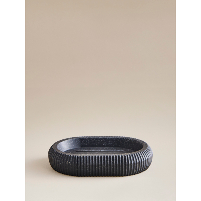 Black Sandstone Ribbed Soap Dish