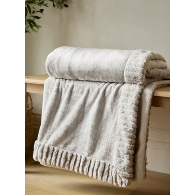 Catherine Lansfield Natural Velvet & Faux Fur Blanket Throw