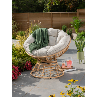 Chevron Rattan Swivel Moon Chair