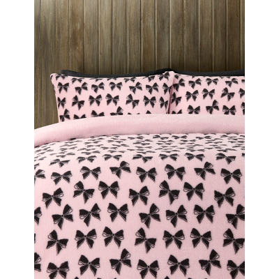 Pink Pretty Bow Super-Soft Teddy Fleece Duvet Set