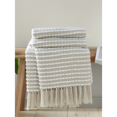 Catherine Lansfield Natural Stab Stitch Blanket Throw - 125 x 150cm
