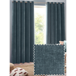 Yard Blue Heavy Chenille Velvet Eyelet Curtains