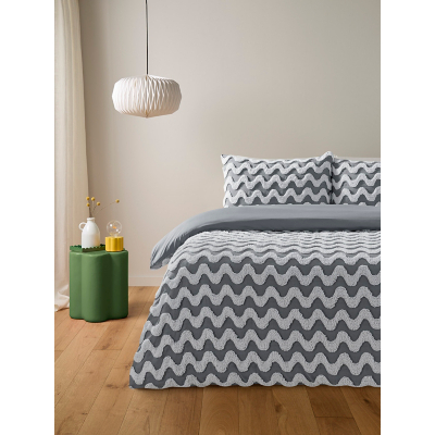 Black & White Tufted Waves Reversible Microfibre Duvet Set