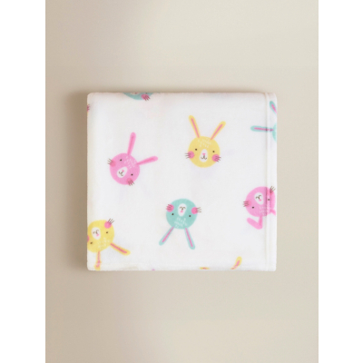 Pink & White Bunnies Fleece Blanket - 120cm x 150 cm