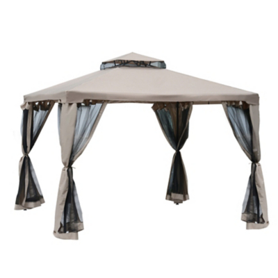Outsunny Taupe Gazebo 2-tier Roof & Mesh Walls