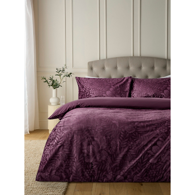 Purple Subtle Floral Print Crushed Velvet Duvet Set