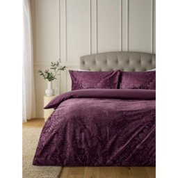 Purple Subtle Floral Print Crushed Velvet Duvet Set