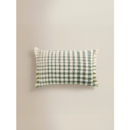 Green Brushed Tassel Check Cushion