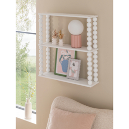 White Wooden Wall Shelf With Bobbin Edge