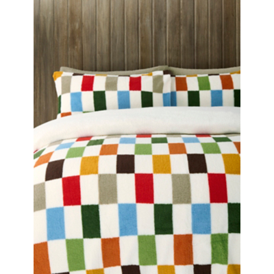 Multi Checkerboard Print Teddy Duvet Set