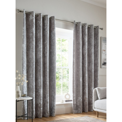 Catherine Lansfield Silver Crushed Velvet Eyelet Curtains