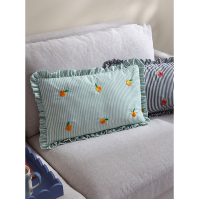 Furn Les Fruites Embroidered Oranges Stripe Ruffle Cushion
