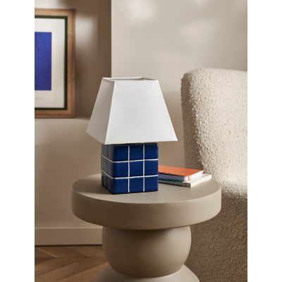 Blue Checkerboard Battery Table Lamp