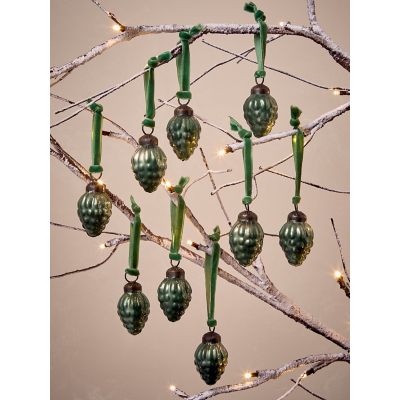 Mini Green Baubles - Set of 9