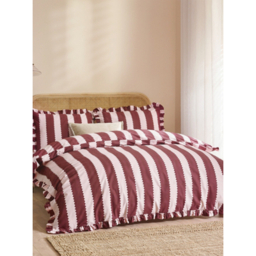 Wylder Burgundy Birdie Stripe Ruffle Duvet Set