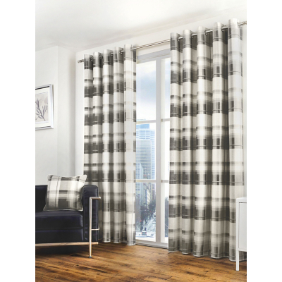 Fusion Balmoral Check 100% Cotton Slate Eyelet Curtains