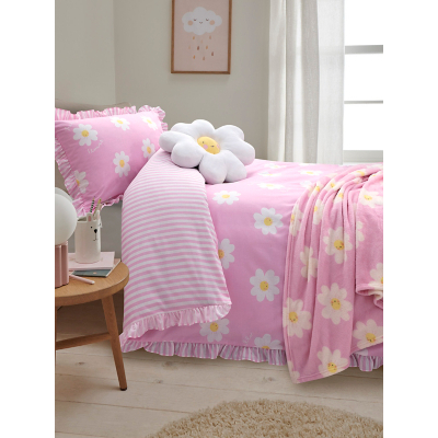 Pink Daisy Frill Trim Reversible Duvet Set