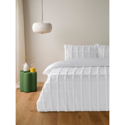 White Tufted Grid Microfibre Duvet Set