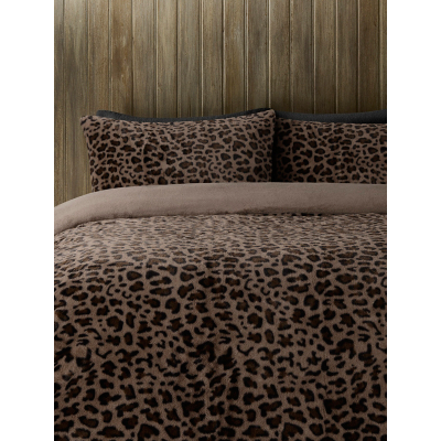 Brown Leopard Print Faux Fur Snuggly Duvet Set