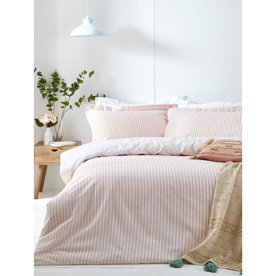 The Linen Yard Pink Hebden Mélange Stripe 100% Cotton Duvet Cover Set