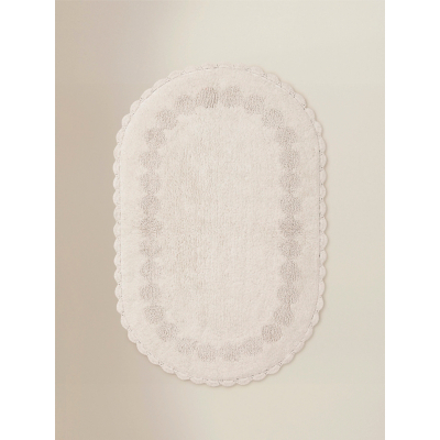 Cream Oval Crochet Trim Cotton Bath Mat