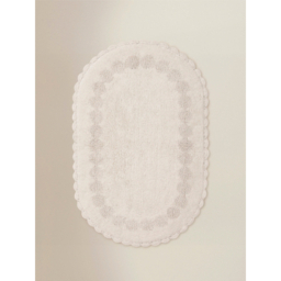 Cream Oval Crochet Trim Cotton Bath Mat