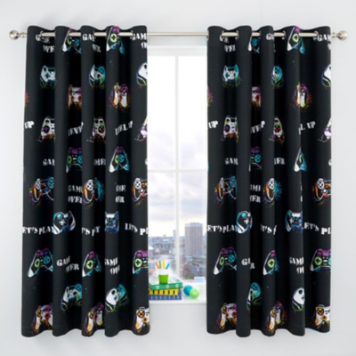 Catherine Lansfield Game Over Black Curtains