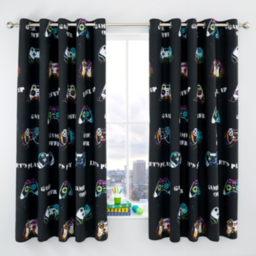 Catherine Lansfield Game Over Black Curtains